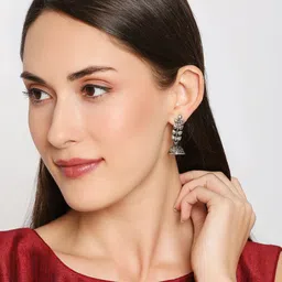 Mahi Silver-Toned Contemporary Studs Earrings image 2