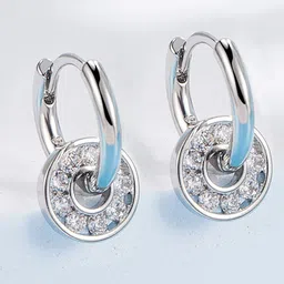 MYKI Silver-Plated CZ Studded Contemporary Hoop Earrings image 3