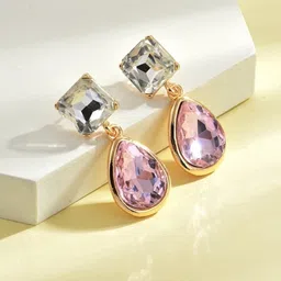 DressBerry Gold-Plated Zircon Stoned Geometric Drop Earrings image 2