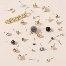 Jewels Galaxy Set Of 30 Gold-Plated Crystals Studded Studs Earrings image 5