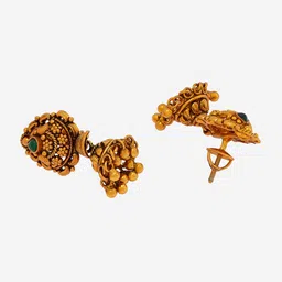 Kushal's Fashion Jewellery 92.5 Pure Silver Gold Plated Stone Studded Dome Shaped Jhumkas image 3