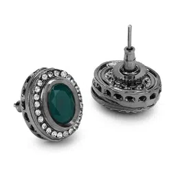 Ruby Raang Silver-Plated Oval Kundan Studded Studs Earrings image 3