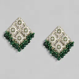LAIDA Green & Gold-Toned Geometric Drop Earrings image 2