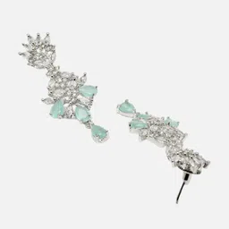 ZENEME Rhodium-Plated American Diamond studded Spiked Shaped Drop Earrings image 4