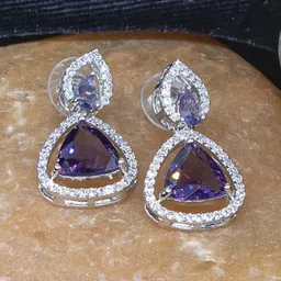 Manikya Rhodium Plated American Diamond-Studded Teardrop Shaped Drop Earrings image 4