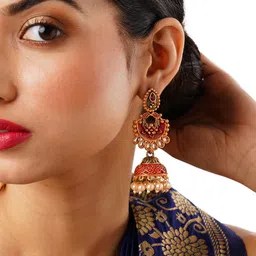 Anouk Gold-Toned Gold-Plated Teardrop Shaped Jhumkas Earrings-picture-20