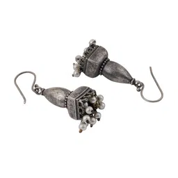 TEEJH Silver-Plated Beaded Oxidised Jhumkas image 3
