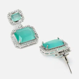 Kennice Rhodium-Plated AD Studded Square Drop Earrings image 5