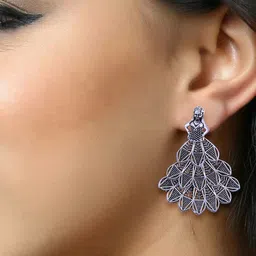 Vighnaharta Rhodium-Plated Floral Shaped Drop Earrings image 4