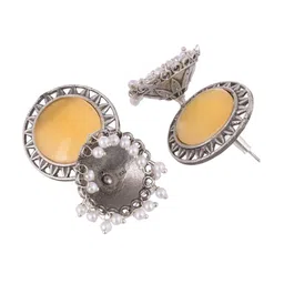 DASTOOR Silver-Plated Contemporary Oxidised Jhumkas image 2