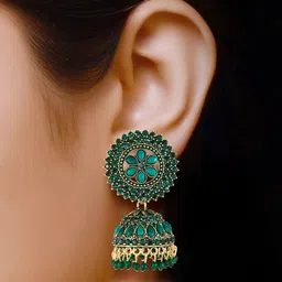 MEENAZ Gold-Plated American Diamond-Studded & Beaded Jhumkas image 5