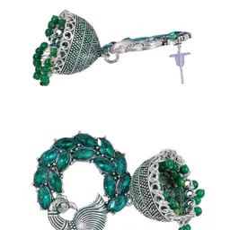Crunchy Fashion Green Contemporary Jhumkas Earrings image 3