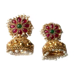 StileAdda Gold Plated Artificial Beads Studded Jhumkas image 3