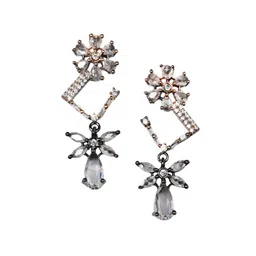 SHARLEEZ Rhodium-Plated American Diamond Studded Contemporary Drop Earrings image 3