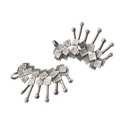 TEEJH Silver- Plated  Oxidised Contemporary Ear Cuff Earrings image 5