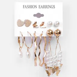 YouBella Gold-Toned Set Of 6 Contemporary Drop Earrings image 2