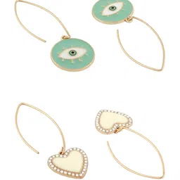 AMI Set Of 2 Gold Plated Enamelled Stone Studded Drop Earrings image 2