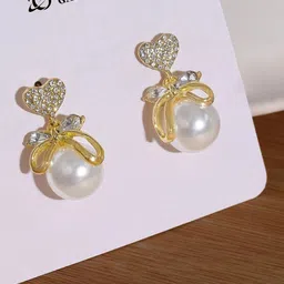 Jewels Galaxy Gold-Plated Heart Shaped AD Studded Drop Earrings image 5