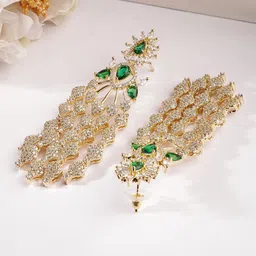 Rubans 22K Gold-Plated Emerald & AAA Cubic Zirconia Studded Long Dangle Earrings image 4