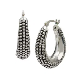 LeCalla 925 Sterling Silver Plated Oxidised Contemporary Hoop Earrings image 3
