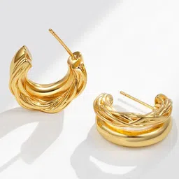 MYKI Gold-Plated Stainless Steel Circular Half Hoop Earrings image 3