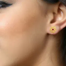 Vighnaharta Set Of 2 Gold-Plated Floral Studs Earrings image 3