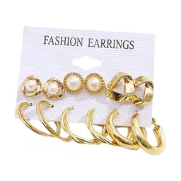 Bohey by KARATCART Gold Plated Set Of 6 Contemporary Studs & Hoop Earrings image 3