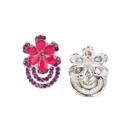 DEGHLAM Silver-Plated Cubic Zirconia Studded Floral Studs image 2