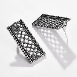 SOHI Silver-Toned Contemporary Studs Earrings image 3