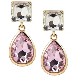 DressBerry Gold-Plated Zircon Stoned Geometric Drop Earrings image 3
