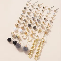 Jewels Galaxy Set Of 30 Gold-Plated Crystals Studded Studs Earrings image 3
