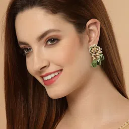 DUGRISTYLE Green & White Handcrafted Classic Drop Earrings image 4