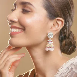 Rubans 18KT Gold Plated Brass Red Enamel Pearls Hanging Jhumka Earrings-picture-34