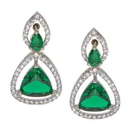 Manikya Rhodium Plated American Diamond-Studded Teardrop Shaped Drop Earrings image 4