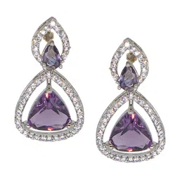 Manikya Rhodium Plated American Diamond-Studded Teardrop Shaped Drop Earrings image 5