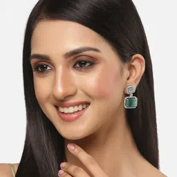 Kennice Rhodium-Plated AD Studded Square Drop Earrings image 2