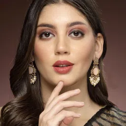 ADIVA Gold-Plated Stone Studded & Beaded Drop Earrings image 3