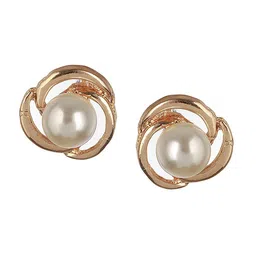 DressBerry Set Of 2 Gold Toned Gold-Plated Floral Pearl Beaded Stud Earrings image 4