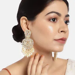 LAIDA Gold-Plated Kundan Studded Circular Drop Earrings-picture-30