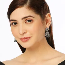 Young & Forever Brass-Plated Oxidised Jhumkas Earrings image 4