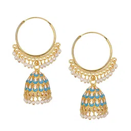 Shining Diva Gold-Toned & Blue Meenakari Jhumkas Earrings image 4