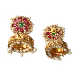 StileAdda Gold Plated Artificial Beads Studded Jhumkas image 4
