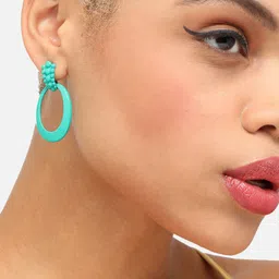SOHI Green Oval Drop Earrings image 2