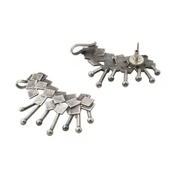 TEEJH Silver- Plated  Oxidised Contemporary Ear Cuff Earrings image 2