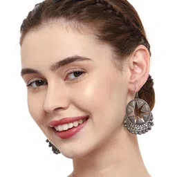 VENI Women Oxidised Silver-Plated Contemporary Drop Earrings image 5