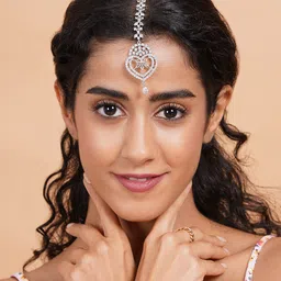 StileAdda Silver-Plated American Diamond Studded Maang Tika image 4