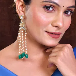 Silvermerc Designs Gold-Plated Beaded & Stone Studded Classic Chandelier Drop Earrings image 4