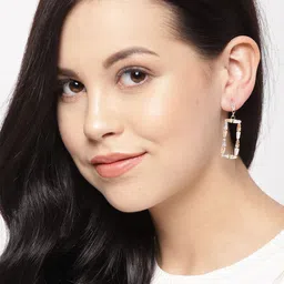 DIVASTRI Gold-Plated Artificial Stones Studded Geometric Shaped Drop Earrings image 4