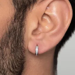 ORIONZ Men Sterling Silver Cubic Zirconia Studded Contemporary Hoop Earrings image 4