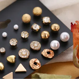 Vembley Gold-Toned Set Of 12 Contemporary Studs Earrings image 4